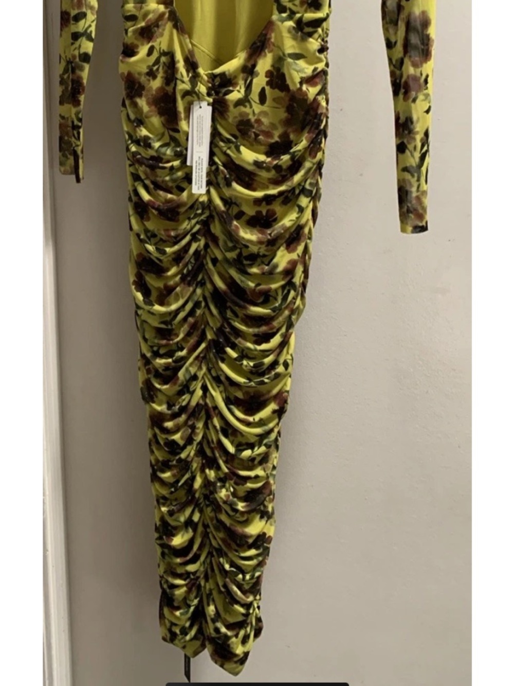 AFRM Cruz Anthropologie Yellow Mesh Floral Maxi Cut Out Back Dress Large New NWT - Picture 12 of 16
